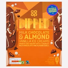 Co-op Dipped Milk Chocolate & Almond Vanilla Ice Creams 3 x 100ml (300ml)