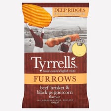 Tyrrells Furrows Beef Brisket & Black Peppercorn Crisps 150g