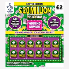 National Lottery £2 £20 Million Prize Fund Scratchcard Game