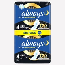 Always Ultra Sanitary Towels Secure Night Wings (Size 4) 16 Pack
